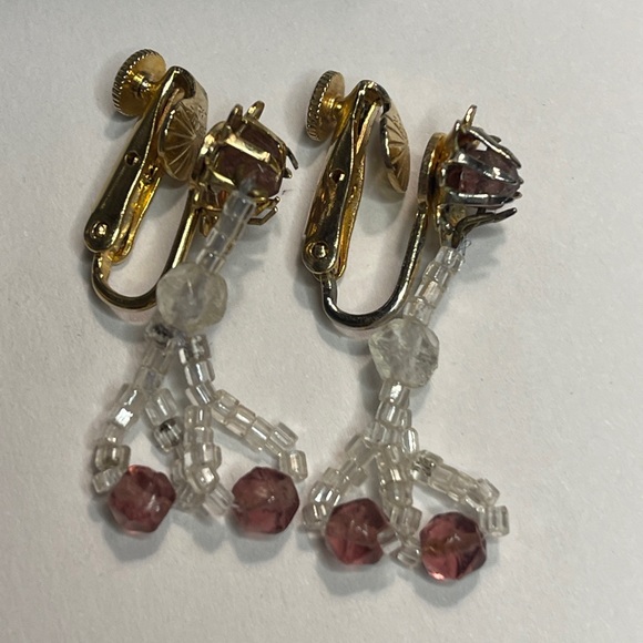 Vintage Beaded Necklace Earrings Set signed Coro sterling clasp pink beads gold - Picture 5 of 11